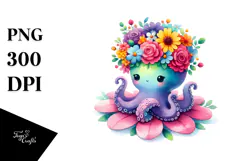 Cute Octopus Vivid Flower Crown PNG Product Image 1
