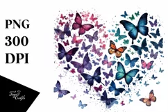 Heart Butterflies Silhouettes Colorful Art Watercolor Product Image 1