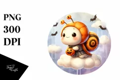 Cute Snail Halloween Retro Cloud Watercolor PNG Product Image 3
