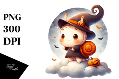 Cute Snail Halloween Retro Cloud Watercolor PNG Product Image 1