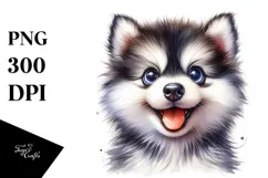 Happy Siberian Husky Watercolor PNG Product Image 1