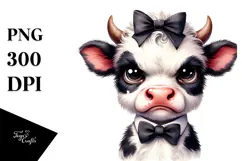 Funny Baby Cow with Bow and Tie PNG Product Image 1