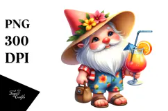 Gnome Drinking a Cocktail in Beachwear PNG Product Image 1