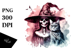 Evil Witch with Cat, Vintage PNG Product Image 1