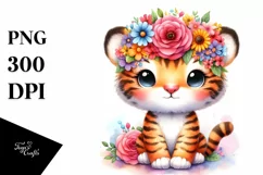 Cartoon-Style Vibrant Tiger Sitting on a Flower | Clipart Product Image 1