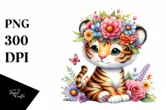 Cartoon-Style Vibrant Tiger Sitting on a Flower | Clipart Product Image 1