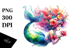 Colorful Mermaid Sitting, PNG Product Image 1