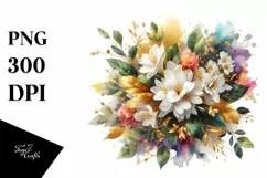 Watercolor Abstract Bouquet GOLD FOIL | Sublimation Clipart Product Image 1