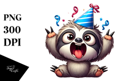 Cartoon Sloth with Party Hat PNG Product Image 1