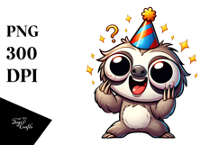 Cartoon Sloth with Party Hat PNG Product Image 1