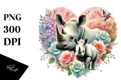 Baby Rhino with Heart in Watercolor PNG Product Image 1