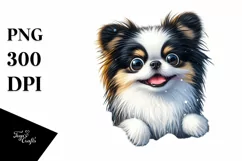 Crazy Watercolor Japanese Chin Sticking Out Through Wall Product Image 1