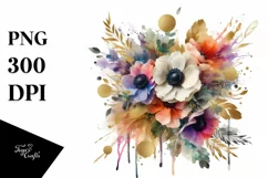 Colorfull Anemone Gold Foil Bouquet | Sublimation Clipart Product Image 3