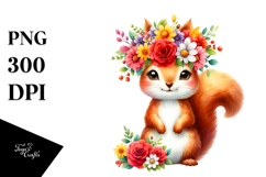 Colorful Squirrel with Flower Crown PNG Product Image 1