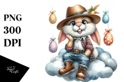 Watercolor Bunny with Leather Jeans PNG Product Image 1