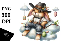 Watercolor Bunny with Leather Jeans PNG Product Image 1