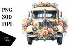 Watercolor Vintage Bus with Flowers | Clipart Product Image 3