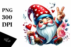 Valentines Gnome Winking in Watercolor PNG Product Image 1