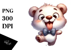 Cute Cartoon Bear with Bow Tie PNG Product Image 1