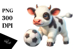 Pastel Cute Baby Cow Playing Handball | Sublimation Clipart Product Image 1