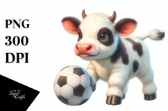 Pastel Cute Baby Cow Playing Handball | Sublimation Clipart Product Image 1
