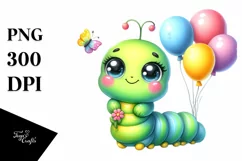 Colorful Watercolor Baby Caterpillar with Balloons Product Image 3