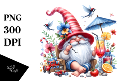 Whimsical Watercolor Painting with Gnome Drinking a Cocktail Product Image 1