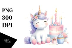 Watercolor Unicorn Cake , Clipart |T-shirt, Mug, Tumbler Product Image 1