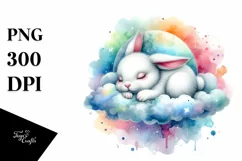 Colorful Watercolor Baby Bunny Sleeping | Clipart Product Image 1