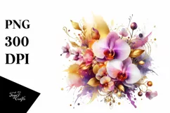 Vibrant Bouquet with Gold Foil | Sublimation | Clipart Product Image 1