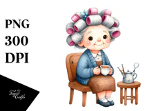 Old Lady Chair Hair Curlers Tea Cup Product Image 1