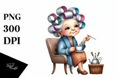 Old Lady Character Tea Cup Watercolor Clipart Product Image 1