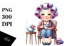 Old Lady Chair Hair Curlers Tea Cup Product Image 1