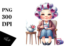 Old Lady Chair Hair Curlers Tea Cup Product Image 1