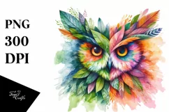 Abstract Owl with Plant Leaves, PNG Product Image 3