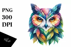 Abstract Owl with Plant Leaves, PNG Product Image 3