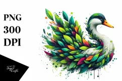 Abstract Duck with Plant Leaves, PNG Product Image 3