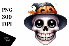 Funny Watercolor Haloween Skull Clipart with Smile Product Image 3