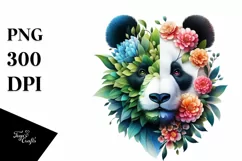 Abstract Panda with Plant Leaves and 3D Flowers, PNG Product Image 3