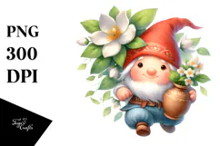 Cute Gnome Holding Jasmine, Transparent PNG Product Image 1