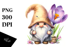 Cute Gnome with Crocus in a Poket, Transparent PNG Product Image 1