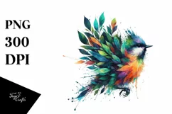 Abstract Bird with Plant Leaves, PNG Product Image 1