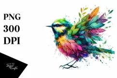 Abstract Bird with Plant Leaves, PNG Product Image 1