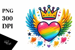 Heart with Wings and Crown, Transparent PNG Product Image 1