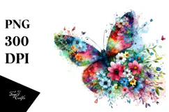 Butterfly Spring Flowers Painting, PNG Product Image 1