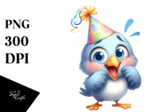 Goofy Cartoon Bird with Party Hat PNG Product Image 1