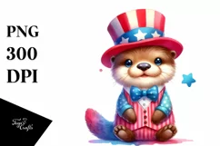 Cute Otter in USA Colors | Clipart Product Image 1