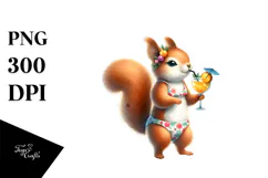 Watercolor Squirrel in Beachwear Drinking Cocktail PNG Product Image 1
