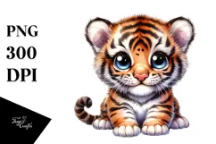 Cute Baby Tiger Watercolor PNG Product Image 1