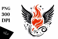 Colorful Heart with Wings and Fire, PNG Product Image 1